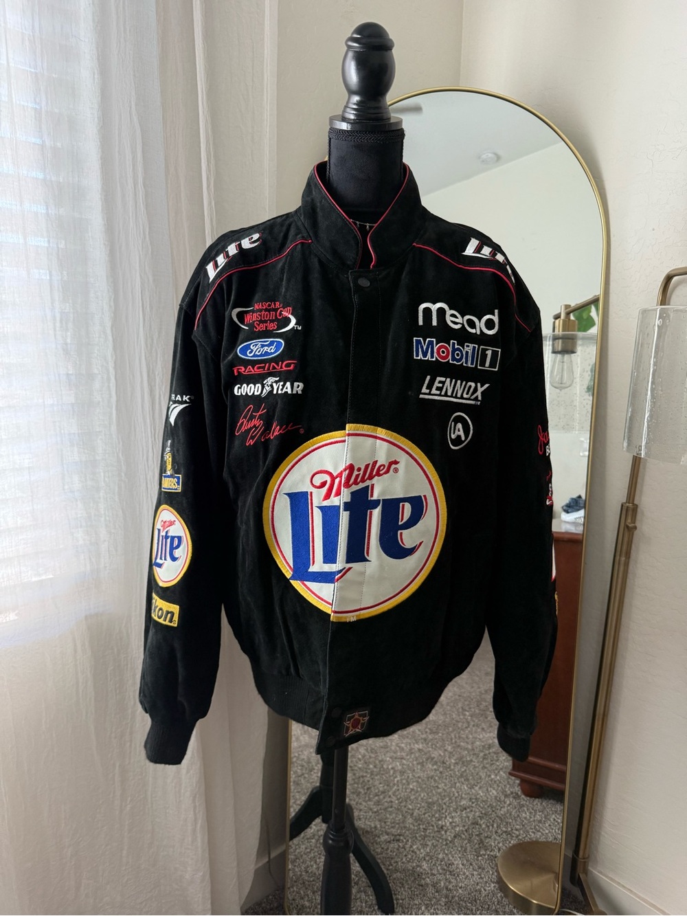 Chase Aunthentics Real Leather Suede Black Lined NASCAR Jacket